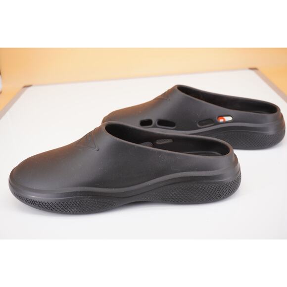 Prada Mellow Logo Waterproof Clog Mule Black rubber size 40 10 New $575 - Picture 3 of 10